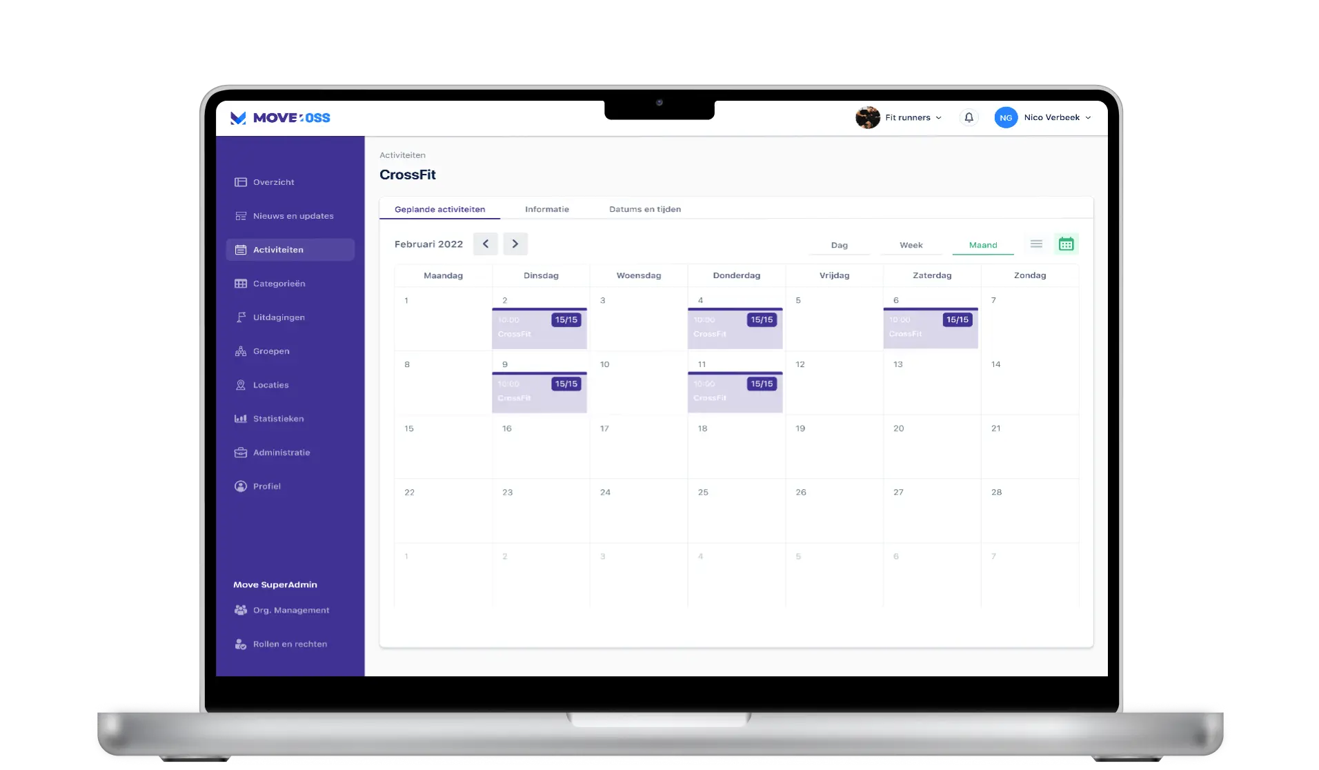 MoveOss dashboard agenda voor sportaanbieders